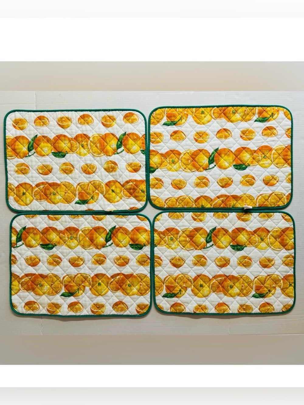 Vtg Vallesuda Made in Italy-Kitsch orange+white quilted place mats.Set of 4